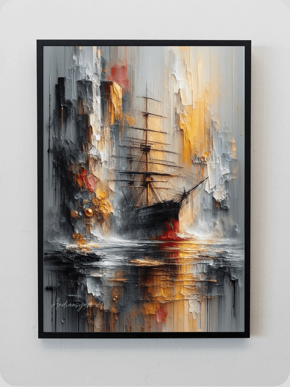 Golden Harbor Ship Canvas