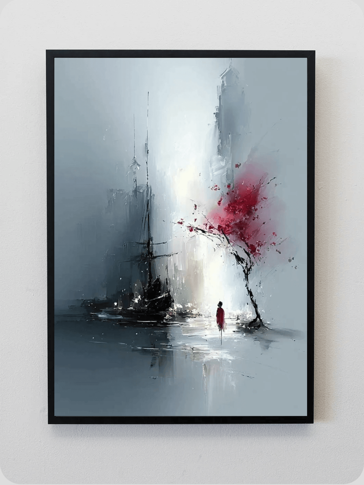 Red Tree Misty Harbor Art