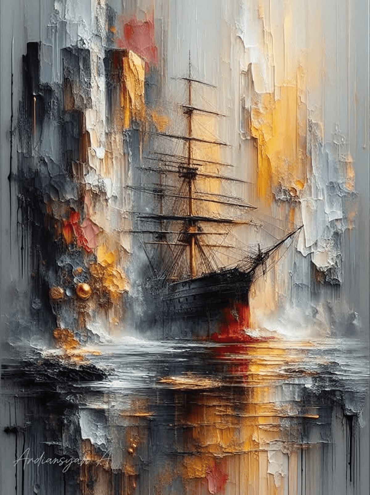 Golden Harbor Ship Canvas