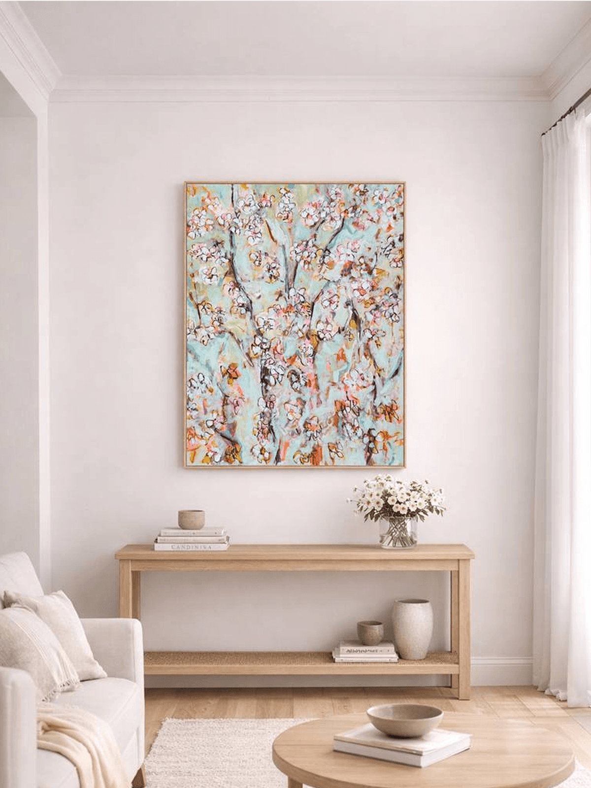 Cherry Blossom Teal Canvas