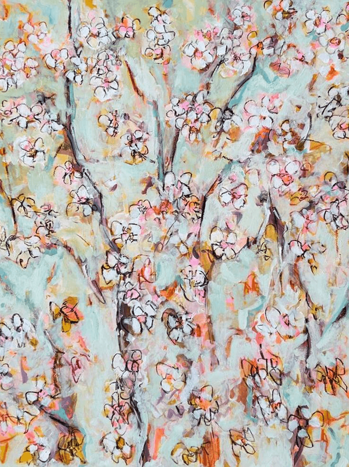 Cherry Blossom Teal Canvas